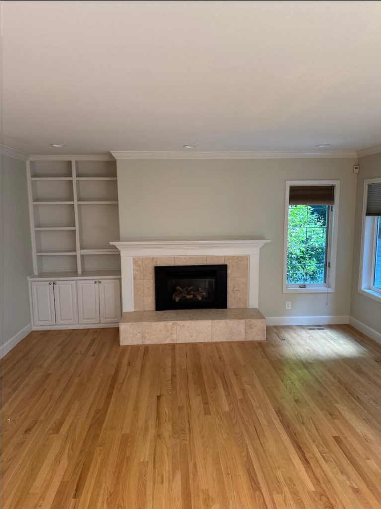 before the fireplace remodel in bellevue